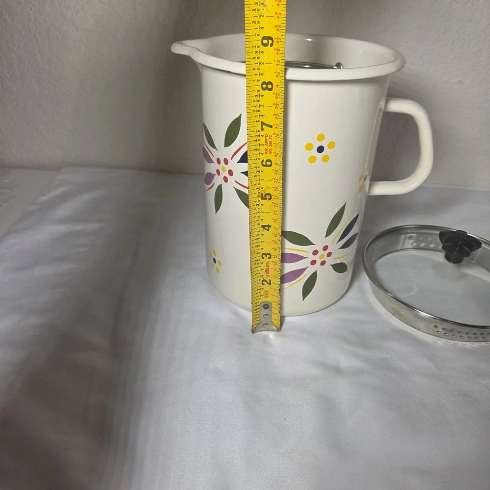 Temp-tations by Tara Enamelware Floral Pitcher Steamer Basket Glass Lid QQQ 16 T